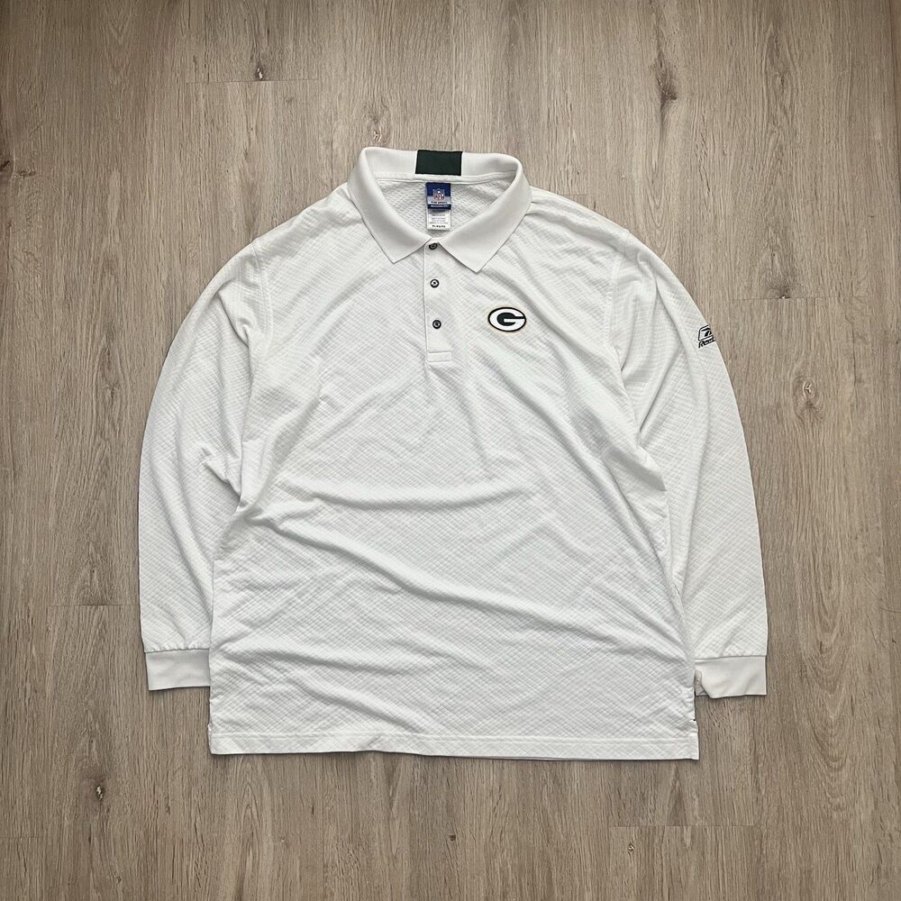 Reebok Green Bay Packers Logo NFL Football Long Sleeve Shirt White Mens XL